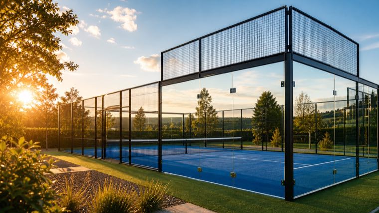Outdoor Padel Court bei warmem Sonnenlicht
